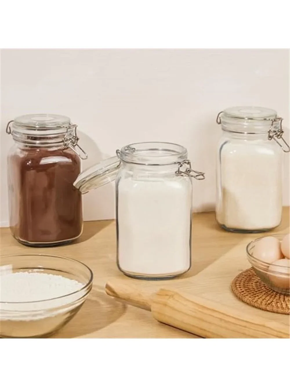 50oz Airtight Glass Jars with Lids, 3 PCS Food Storage Canister for Kitchen
